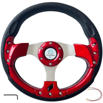 Universal Racing Steering Wheel for Golf Cart, Aluminum with Horn Button for Car, 12.5/320mm 6 Bolts Grip Vinyl Leather,black & Red