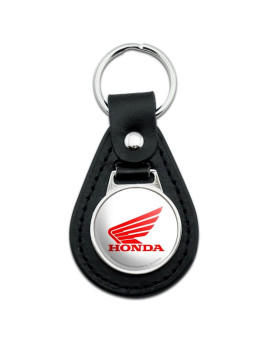 GRAPHICS & MORE Black Leather Honda Powersports Logo Keychain