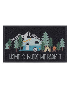 comfoyar Welcome Door Mat, 17 x30'', Home is Where We Park It Camping Door Mats, Welcome Mat with Rubber Backing for Shoe Scraper, Non Slip, Easy to Clean Mat Rug for Outside Camper Decor