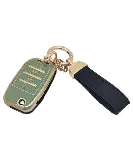 vurbemes TPU Key Fob Cover Case with Keychain fit for Kia Sorento Sportage Rio Soul Forte Optima Carens Picanto Folding Flip Keyless Entry Key Fob (Green)