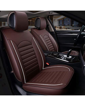 O2MAT Leather Car Seat Cover, Faux Leatherette Automotive Vehicle Cushion Cover for 5 Passenger Cars & SUV Universal Fit Set for Auto Interior Accessories(Front Pair,Brown)