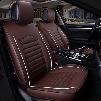 O2MAT Leather Car Seat Cover, Faux Leatherette Automotive Vehicle Cushion Cover for 5 Passenger Cars & SUV Universal Fit Set for Auto Interior Accessories(Front Pair,Brown)