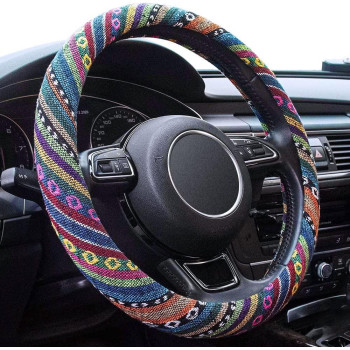 Limsas Boho car Steering Wheel cover, Elastic Microfiber Steering Wheel covers for Women, Universal Fit 15 inch car SUV, Hippie Style Protector cover, Anti-Slip, Breathable, Absorbing Sweat