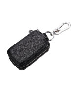 ikasus 2 Sides Car Key Case Universal Genuine Leather Car Keychain Holder Key Fob Protector Car Remote Keychain Bag with Zipper Hook Key Organizer Wallet Multifunctional Coin Pocket for Men Women