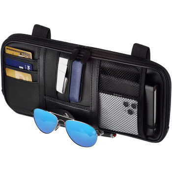 Fancy Mobility Car Sun Visor Organizer - Car, SUV, Truck Interior Accessories - Magnetic Glasses Holder & Full Length Horizontal Pockets, Allows Safe Driving - 12.2 X 6.1 In, Black