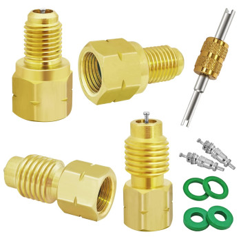 Boltigen R1234YF Refrigerant Tank Adapters, R12 to R1234YF Adapter Connector, 1/2 LH to 1/4 Flare R1234YF Vacuum Pump Adapter Fittings with Valve Core Remover