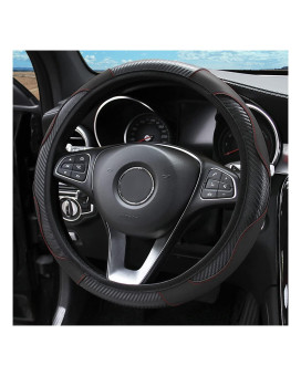 Car Steering Wheel Cover, Microfiber PU Leather Elastic Carbon Fiber Auto Steering Wheel Protector, 15 Inch Breathable Anti-Slip for Women Men, Car Interior Accessories for Most Cars (Black)