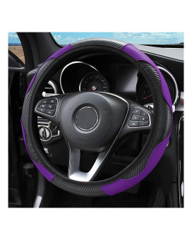 Car Steering Wheel Cover, Microfiber PU Leather Elastic Carbon Fiber Auto Steering Wheel Protector, 15 Inch Breathable Anti-Slip for Women Men, Car Interior Accessories for Most Cars (Black/Purple)