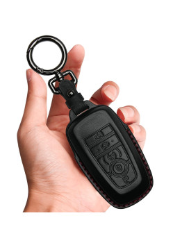 Tukellen for Ford Leather Key Fob Cover with Keychain Compatible with Ford Explorer Mustang Fusion Escape F150 F250 F350 F450 F550 Edge-Black (Red line)