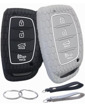 REPROTECTING Silicone Rubber Key Fob Cover Compatible with 2016-2021 Hyundai Elantra Elantra GT Ioniq Sonata Tucson SY5MDFNA433?not for Keys with Eject/fold Buttons?(4 Button Smart Key, Black Grey)