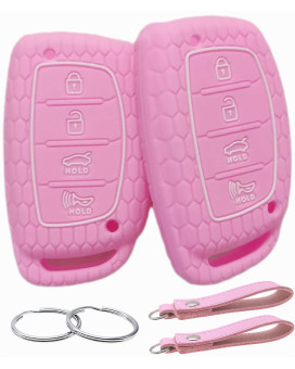 REPROTECTING Silicone Rubber Key Fob Cover Compatible with 2016-2021 Hyundai Elantra Elantra GT Ioniq Sonata Tucson SY5MDFNA433?not for Keys with Eject/fold Buttons?(4 Button Smart Key, Pink Pink)