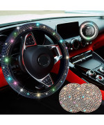 5 PCS Crystal Diamond Bling Steering Wheel Cover Car Rhinestone Sticker for Car Start Button Starter Ring Car Interior Accessories (Rainbow)