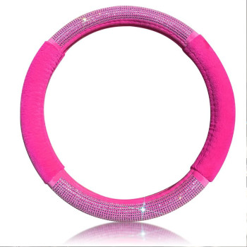 Fluffy Bling Diamond Car Steering Wheel Cover for Women/Girls,SUV Steering Wheel Protector,Warm Accessories for Winter,Universal Use(38cm-M, rose pink)