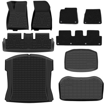 Komsepor Floor Mats for Tesla Model 3 2021 2022 Double Layer Removable TPE Cargo Liners All Weather Waterproof Anti-Slip (Set of 6 Mats)