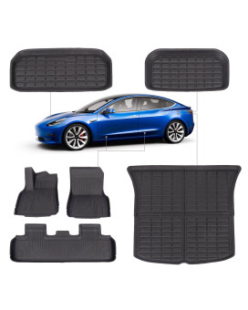 Tesla Model Y Floor Mats Cargo Liners 6-Piece Set, 2023 2022 2021 All Weather Floor Mat Liners. 5 Seater Model Y Accessories 2023 Car Mats Cargo Trunk Mats, Waterproof Odorless TPE XPE 3D Cutting