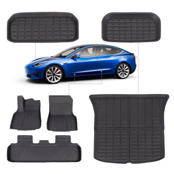 Tesla Model Y Floor Mats Cargo Liners 6-Piece Set, 2023 2022 2021 All Weather Floor Mat Liners. 5 Seater Model Y Accessories 2023 Car Mats Cargo Trunk Mats, Waterproof Odorless TPE XPE 3D Cutting