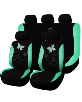 Flying Banner Butterfly car seat Covers ful Set Fashion Universal Lady Woman Female Rear Bench Split Colorized (Mint Green, Full Set - Lace)