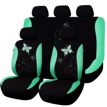 Flying Banner Butterfly car seat Covers ful Set Fashion Universal Lady Woman Female Rear Bench Split Colorized (Mint Green, Full Set - Lace)