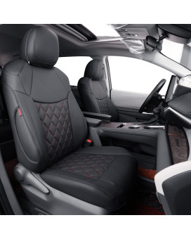 coverdream Custom Seat Covers for Select Toyota Sienna LE & XLE (8 Seats) 2021 2022 2023 2024,Full Coverage Leather Seat Protector (Black/Red,Full Set)