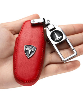 YINI Key Cover Case ,Key fob cover car key holder Genuine Leather Replacment for Tesla Model S Model X and Modes y all models ect Protection Key Fob Keychain