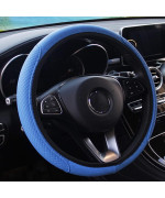 Leather car Steering Wheel cover, classical Leather Automotive Steering Wheel covers,Breathable, Non-Slip,Elastic, Universal 15 inch Steering Wheel Protector (Blue)