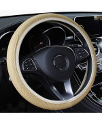 Leather car Steering Wheel cover, classical Leather Automotive Steering Wheel covers,Breathable, Non-Slip,Elastic, Universal 15 inch Steering Wheel Protector (Beige)