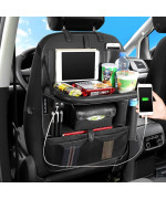 DURASIKO Car Backseat Organizer with Foldable Table Tray,Car Storage Organizer with Tablet Holder,Car Seat Back Protectors Kick Mats,Premium PU Leather Material,Compatible with Most Vehicles