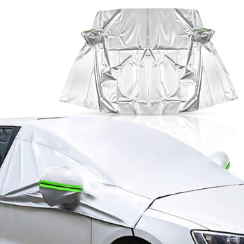 Ajxn Extra Large Windshield Snow Ice Cover with Side Mirror Covers, Protects Windshield and Wipers from Weatherproof, Rain, Sun, Frost, Vehicles, Cars Trucks Vans and SUVs Silver 10 (37 * 25.6)