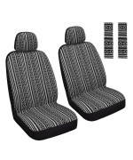 HAIYAOTIMES Baja Saddle Blanket Car Seat Covers Front Set with Seat Belt Pads, Washable Breathable Seat Covers for Cars, Universal Fit Interior Covers for Most Cars, Airbag Compatible, Black/White