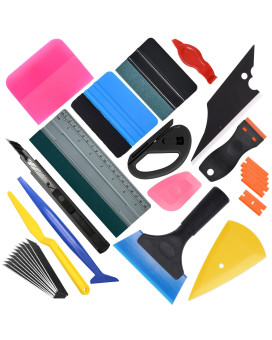 EHDIS Window Tinting Tool Vinyl Wrap Tool Kit for Car Film Wrapping with Felt Squeegee, Micro Wrap Stick Squeegee, Big Size Vinyl Squeegee, Flim Cutter, Plastic Razor Scraper for Vinyl Application