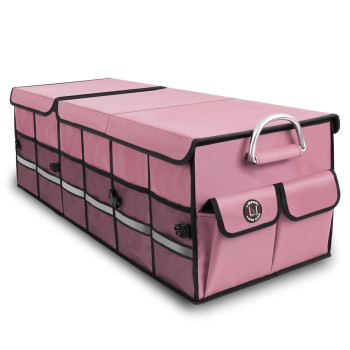 LI LIBZAKI Big Car Trunk Organizer, Cargo Organizer SUV Trunk Storage Non Slip Bottom Waterproof Collapsible Durable Multi Compartments-(Oversize,Pink)