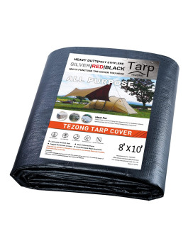 Tarps Heavy Duty Waterproof 8x10ft,Black Plastic Tarps Large Multipurpose Outdoor Tarp cover Thick Poly Tarpaulin 10MIL for Emergency Rain or Sun, Roof, Patio Furniture, Firewood, canopy