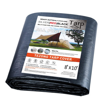 Tarps Heavy Duty Waterproof 8x10ft,Black Plastic Tarps Large Multipurpose Outdoor Tarp cover Thick Poly Tarpaulin 10MIL for Emergency Rain or Sun, Roof, Patio Furniture, Firewood, canopy