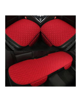 3PCS Set Car Seat Cushion for Front and Back Seat, 3D Soft Linen Breathable Auto Seat Cover, Comfort Non-Slip Rubber Bottom, Car Seat Protector Pad Universal for Office Chair, Home (Red/3PCS)