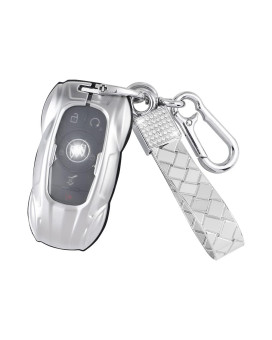 CARFIB for Buick Accessories Enclave Encore Envision Lacrosse Regal TourX Verano 2022 2021 2020 Key Fob Cover Car Remote Key Case Holder Shell Bling Key Chain Women Men Metal Silver