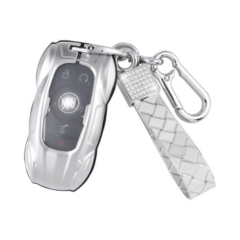 CARFIB for Buick Accessories Enclave Encore Envision Lacrosse Regal TourX Verano 2022 2021 2020 Key Fob Cover Car Remote Key Case Holder Shell Bling Key Chain Women Men Metal Silver