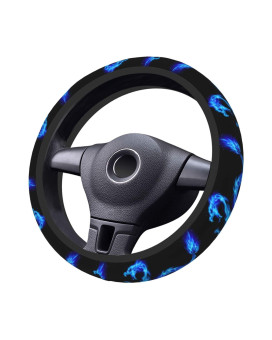 Dragon Blue Flames Steering Wheel Cover - Universal Elastic Stretch Steering Wheel Covers Fits Most Vehicles