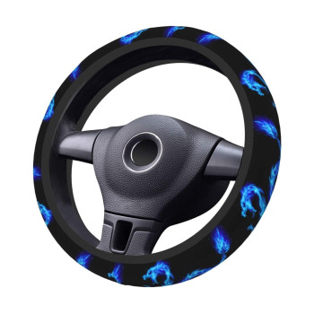 Dragon Blue Flames Steering Wheel Cover - Universal Elastic Stretch Steering Wheel Covers Fits Most Vehicles