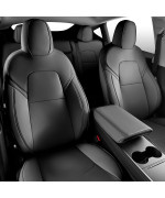 Maysoo Tesla Model Y Seat Covers Nappa Leather Car Seat Covers, for Tesla Model Y 2023 2022-2020 5 Seat Black Car Seat Cover Car Interior Cover All Weather Protection(Black-Nappa,Model Y(Full Set))