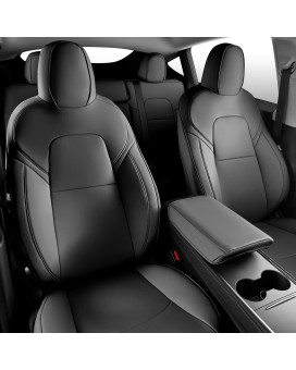 Maysoo Tesla Model Y Seat Covers Nappa Leather Car Seat Covers, for Tesla Model Y 2023 2022-2020 5 Seat Black Car Seat Cover Car Interior Cover All Weather Protection(Black-Nappa,Model Y(Full Set))