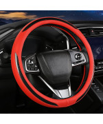 Steering Wheel Cover - Leather Steering Wheel Cover Anti-Slip Soft Breathable Car Wheel Cover Universal Fit Smooth Microfiber Steering Wheel Protector for Women Men Red