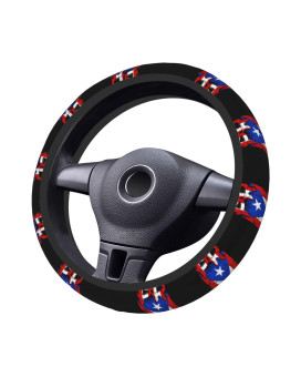 Puerto Rico Flag Steering Wheel Cover - Universal Elastic Stretch Steering Wheel Covers Fits Most Vehicles