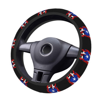 Puerto Rico Flag Steering Wheel Cover - Universal Elastic Stretch Steering Wheel Covers Fits Most Vehicles