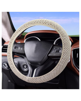 Car Mesh Breathable Steering Wheel Cover,Anti-Slip Breathable Ice Silk No Inner Ring Knitted Steering Wheel Cover - Car Interior Accessories Women & Men, for Car Truck Van SUV (Beige)