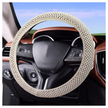 Car Mesh Breathable Steering Wheel Cover,Anti-Slip Breathable Ice Silk No Inner Ring Knitted Steering Wheel Cover - Car Interior Accessories Women & Men, for Car Truck Van SUV (Beige)