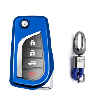 Xotic Tech Blue TPU Key Fob Shell Full Cover Case w/Keychain, Compatible with Toyota 4Runner Tacoma Tundra Avalon Camry Corolla Highlander Smart Keyless Entry Key