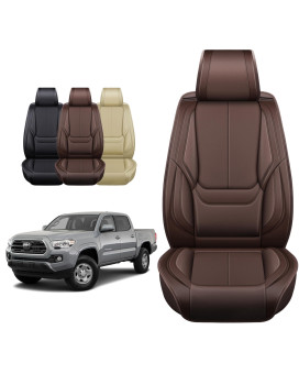 OASIS AUTO Toyota Tacoma Accessories Seat Covers 2005-2025 Custom Fit Leather Truck Cover Protector Cushion Crew Double Extended Cab TRD(Premium Full Set, Brown)