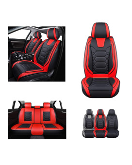 OASIS AUTO Car Seat Covers Premium Waterproof Faux Leather Cushion Universal Accessories Fit SUV Truck Sedan Automotive Vehicle Auto Interior Protector Full Set (OD-004 Red)