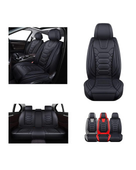 OASIS AUTO Car Seat Covers Premium Waterproof Faux Leather Cushion Universal Accessories Fit SUV Truck Sedan Automotive Vehicle Auto Interior Protector Full Set (OD-004 Black)