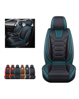OASIS AUTO Car Seat Covers Premium Waterproof Faux Leather Cushion Universal Accessories Fit SUV Truck Sedan Automotive Vehicle Auto Interior Protector Front Pair (OD-004 Teal Blue)
